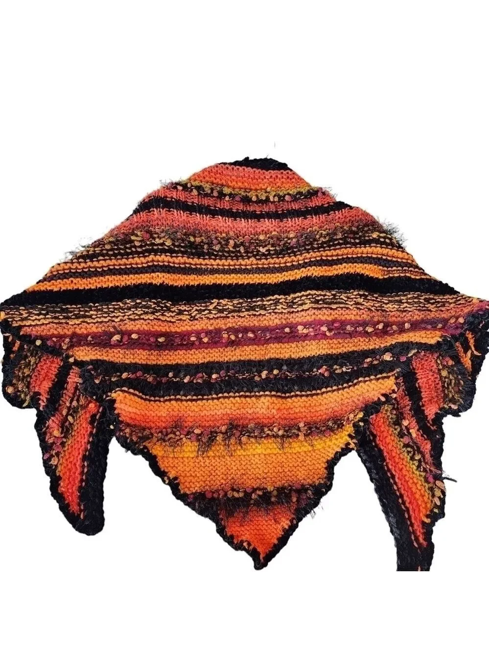 Crochet knit orange & black shawl cover wrap